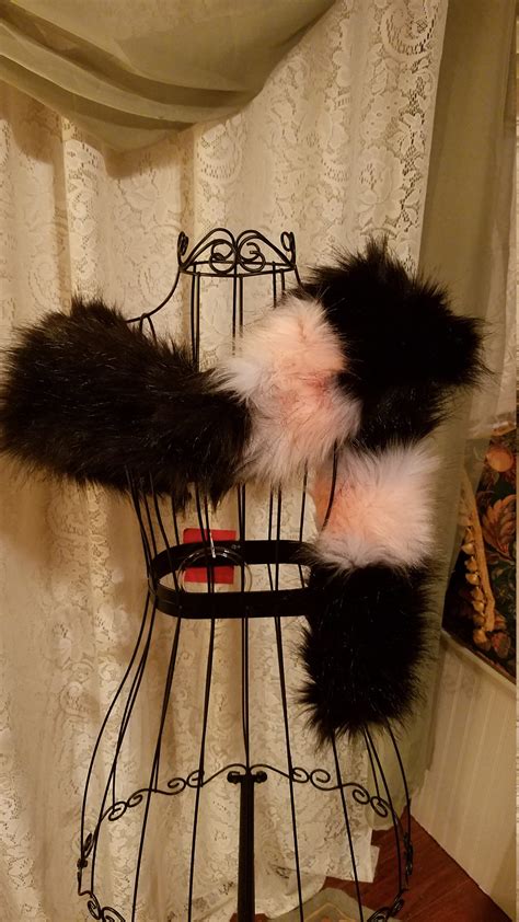 Vintage Faux Fur Boascarf Black With Pink And White 56 Etsy