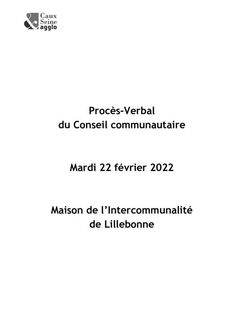 Calam O Pv Du Conseil Communautaire Caux Seine Agglo Du