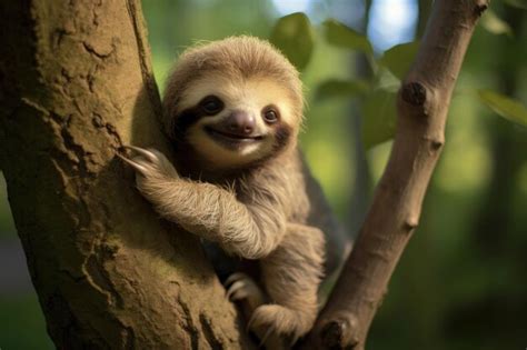 Premium AI Image | A smiling baby sloth in the wild