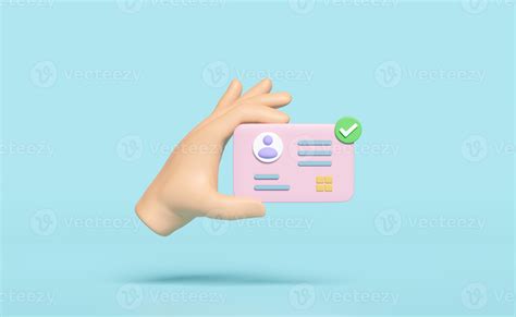 D Hand Hold Id Card Icon With Check Mark Isolated On Blue Background