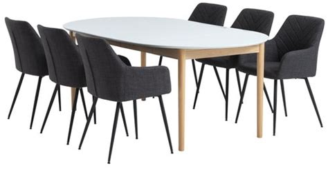 Table MARSTRAND Ø110 blanc 4 chaises PURHUS gris JYSK