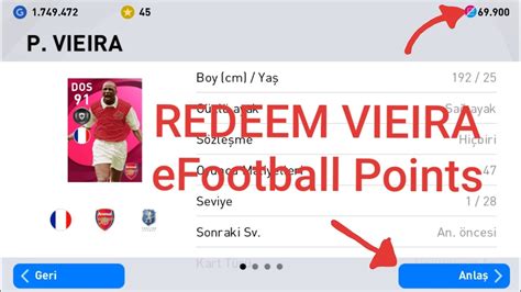 Iconic Moment P Vieira Efootball Points Player Redeem Pes