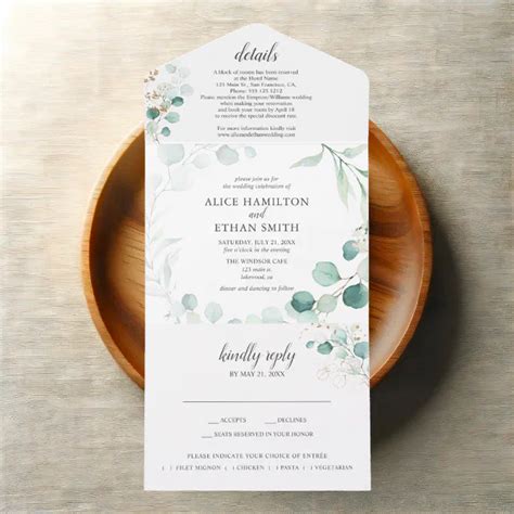 Rustic Greenery Eucalyptus Summer Wedding All In One Invitation Zazzle