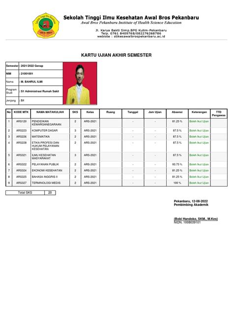 Kartu Ujian Akhir Semester Pdf