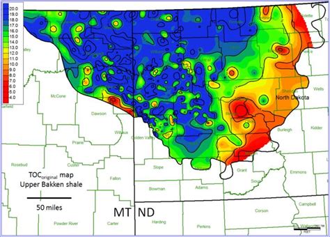 Original Toc Map Of Upper Bakken Shale Bakken Shales In Central Parts