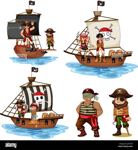 Illustration De Différents Personnages De Dessin Animé De Pirates Image