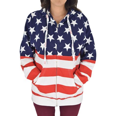 Mens Patriotic Stars Hoodie With Full Zipper The Flag Shirt