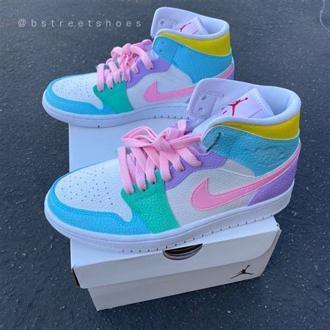 Pastel Jordan 1 Mid Custom Nike Jordans Sneakers B Street Shoes