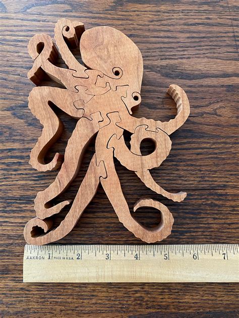 Octopus Wood Puzzle Cherry Wood Free Standing Puzzle Adult Etsy