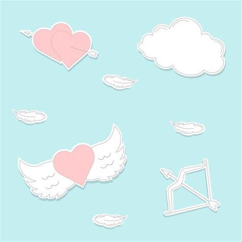 Premium Vector Amour Sticker S Heart With Wings Clouds Cupid S Bow