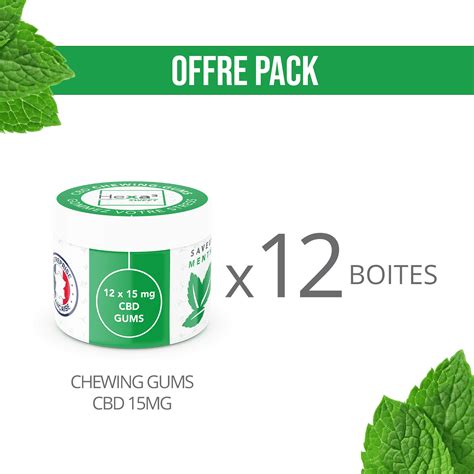 Pack De 12 Boites De Chewing Gums Menthe Au CBD 15mg Gum Hexa3