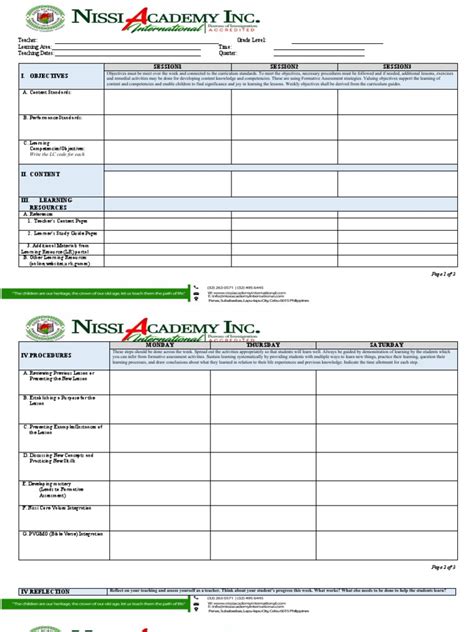 Daily Lesson Log Template Pdf Learning Teaching Method