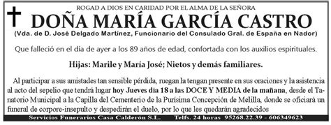 Esquela De Do A Mar A Garc A Castro Vda De D Jos Delgado Mart Nez