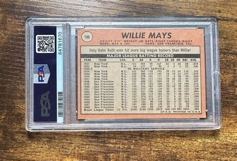 1969 Topps 190 Willie Mays VG EX PSA 4 S4289 EBay