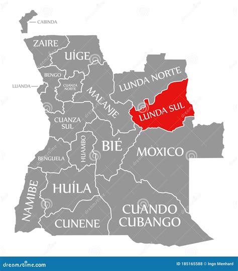 Lunda Sul Red Highlighted In Map Of Angola Royalty Free Illustration