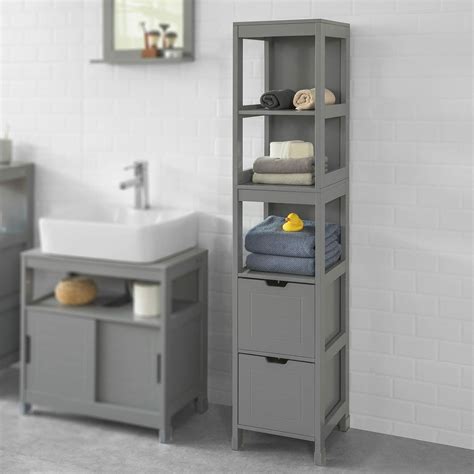 Sobuy® Frg126 Sg Tall Bathroom Storage Cabinet With 3 Shelves And 2 Drawers Uk