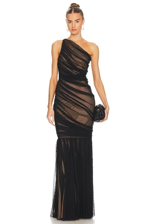 Norma Kamali Diana Fishtail Gown In Black Mesh Nude Revolve