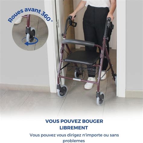 Déambulateur 4 roues Pliable Aluminium léger Assise et dossier