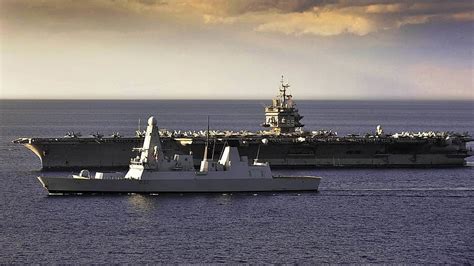 Two Gray Ships On Ocean Warships Ship Aircraft Carrier Cvn Hms