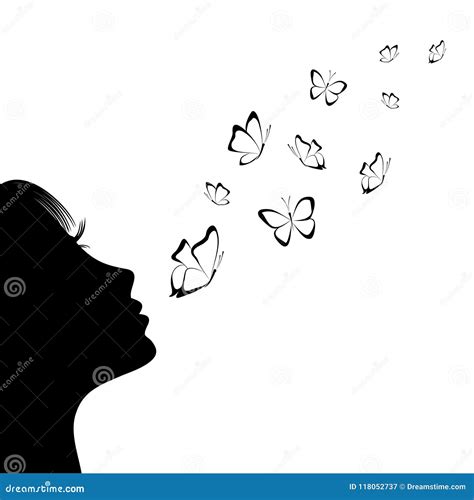 Girl Blowing On Butterflies Silhouette Stock Vector Illustration Of