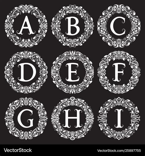 Vintage Monograms Set Letters From A To I Vector Image