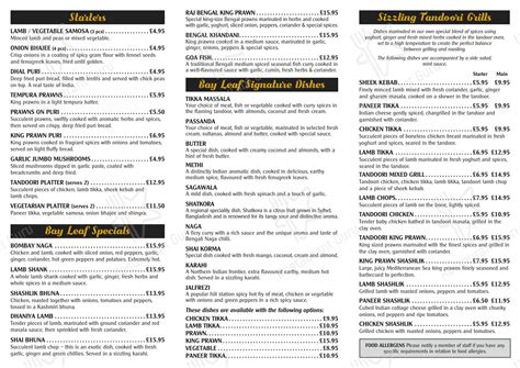 Menu at Bay Leaf Indian Dining restaurant, Norwich