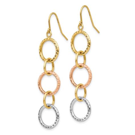 14k Tri Color Gold Diamond Cut Circle Dangle Earrings With French Wire Th521