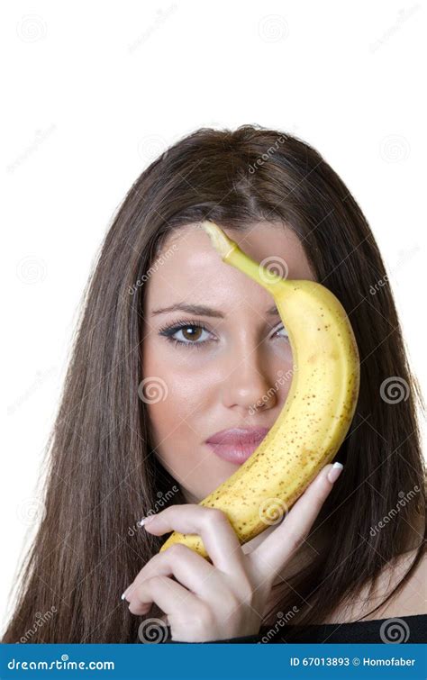 Woman Holding A Banana Hiding Her Half Face Stock Image Image Of