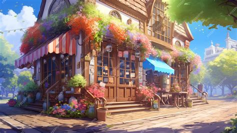 Premium Photo | Anime style illustration of a flower shop on a street ...