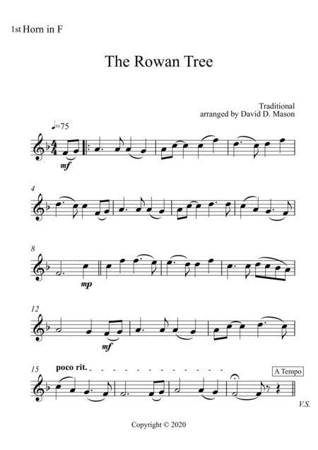 The Rowan Tree Arr David D Mason By Traditional Sheet Music For