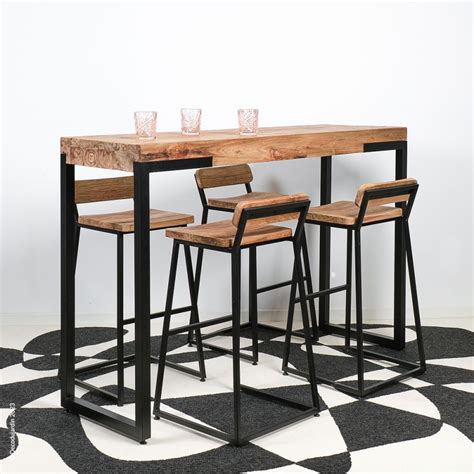table haute rectangulaire mange debout contemporain teck massif