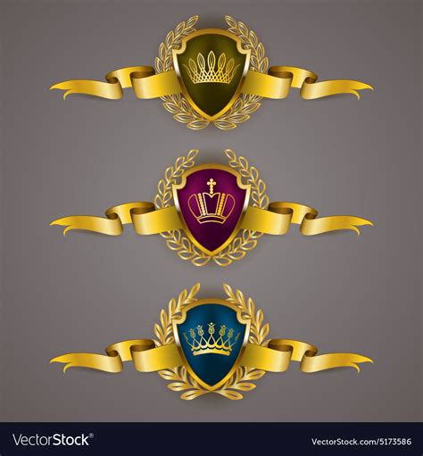 Golden Shields With Laurel Wreath Royalty Free Vector Image