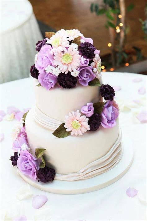 Pink And Purple Themed Wedding Cake