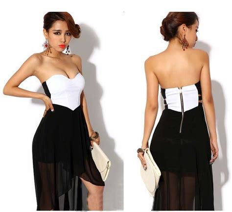 Sexy High Low Chiffon Black And White Dress High Low Chiffon Party