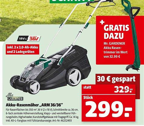 Mr Gardener Akku rasenmäher arm 36 36 Angebot bei Hagebaumarkt