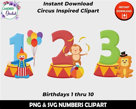 Circus Numbers Clipart, Circus Clipart, Carnival Clipart, Carnival ...