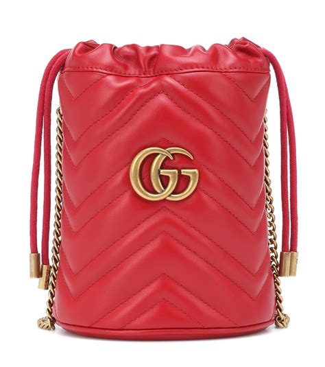 Gucci Leather Red Gg Marmont Mini Bucket Bag Lyst