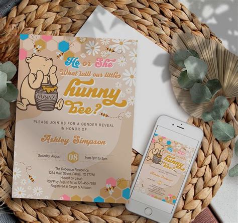 Editable Classic Winnie The Pooh Gender Reveal Invitation He Or She