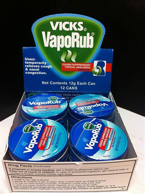 Vicks Vaporub Cough Suppressant Topical Analgesic Ointment 45oz 12g 12 Tins Cough Cold And Flu