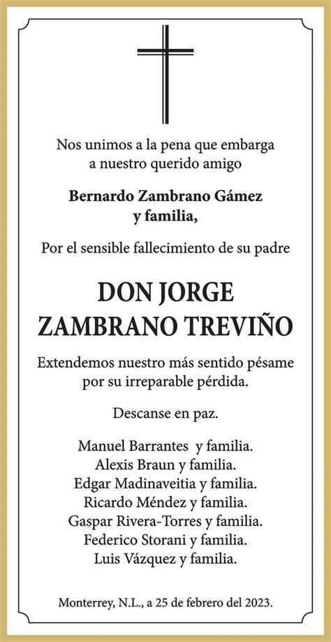 Don Jorge J Zambrano Trevi O Obituario Esquela