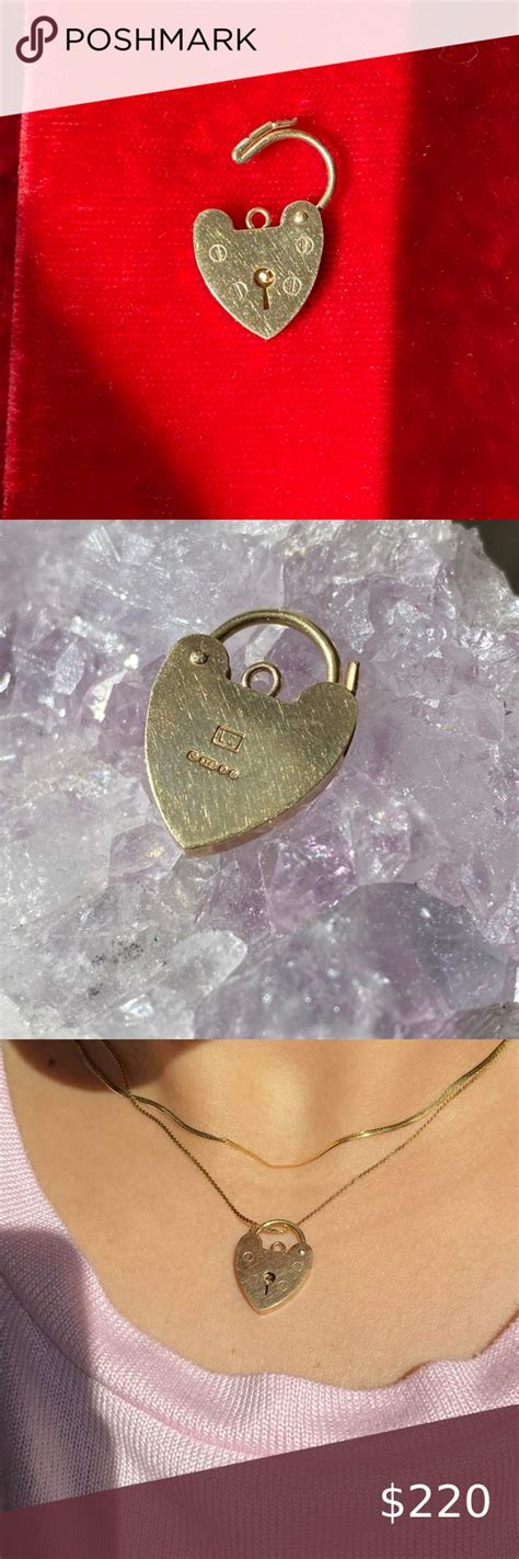 Vintage Solid Kt Heart Padlock Charm Heart Padlocks Chains Necklace