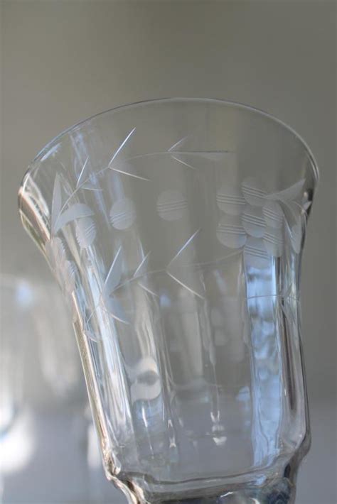 Vintage Rock Sharpe Libbey Etched Glass Stemware Panel Optic Water