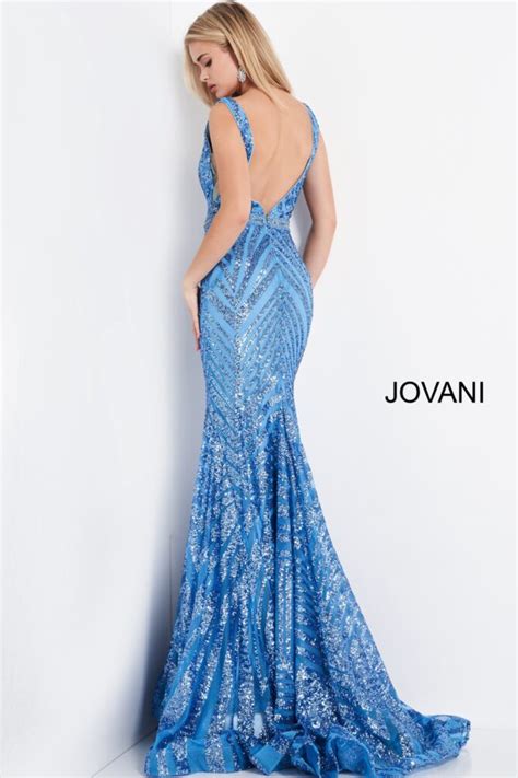 Jovani 03570 Light Blue Plunging Neck Sleeveless Prom Dress Jovani