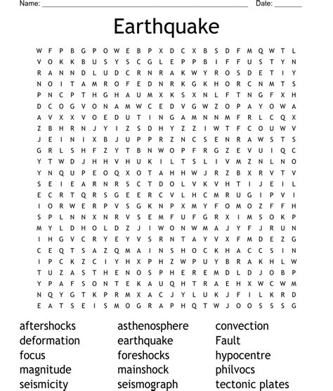 Earthquakes Word Search Wordmint