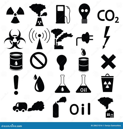 Conjunto De Iconos Contaminación Industrial Peligrosa Ilustración