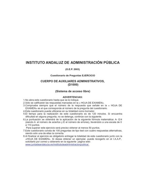 Examen Auxiliar Administrativo Junta Andalucia Pdf