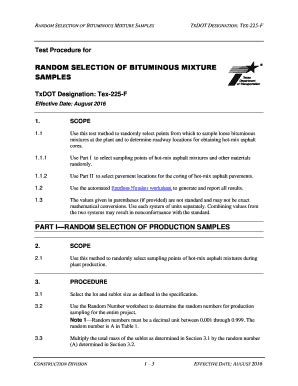 Fillable Online Ftp Txdot Random Selection Of Bituminous Mixture