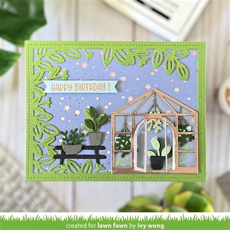 Ivys Beautiful Build A Greenhouse Birthday Card Lawn Fawn In 2024 Lawn Fawn Blog Birthday