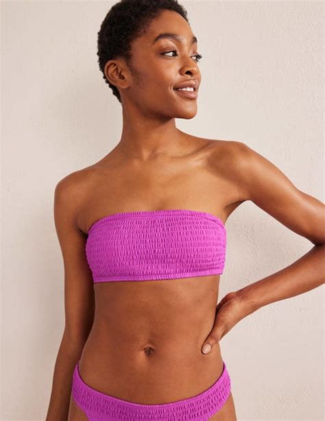 Smocked Bandeau Bikini Top Amazing Pink Boden EU