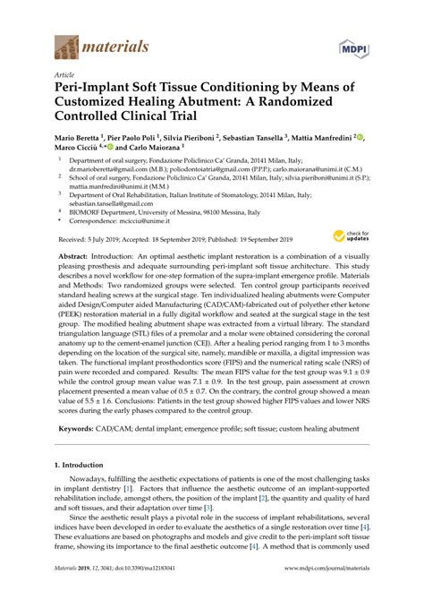 Pdf Materials Peri Implant Soft Tissue Conditioning By Means Of Customized Healing Abutment A